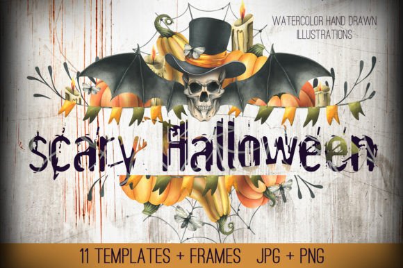 Halloween Skulls Watercolor Templates for Your Projects